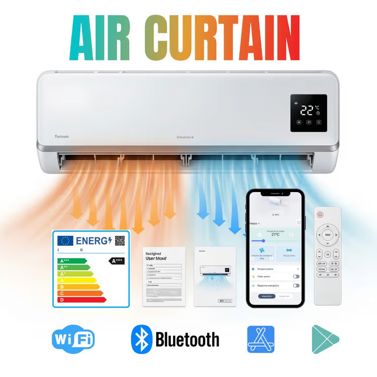 Aire Acondicionado y Calefactor Split, 18.000 BTU, Doble Inverter, Bajo Consumo, Con Autolimpieza, Control Remoto y por Aplicación, Fácil Instalación.